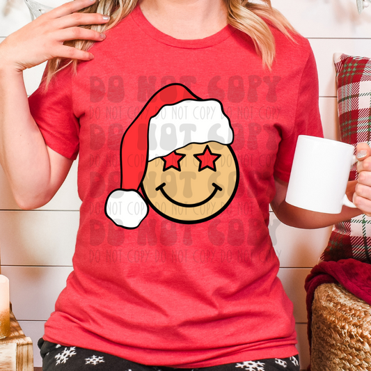 STAR SMILEY W/ SANTA HAT - DTF TRANSFER