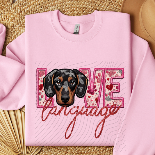 DACHSHUND - DAPPLED, FAUX EMBROIDERY & FAUX SEQUINS - DTF TRANSFER