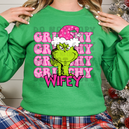 GRINCHY STACKED GREEN GUY WIFEY - PINK - DTF TRANSFER