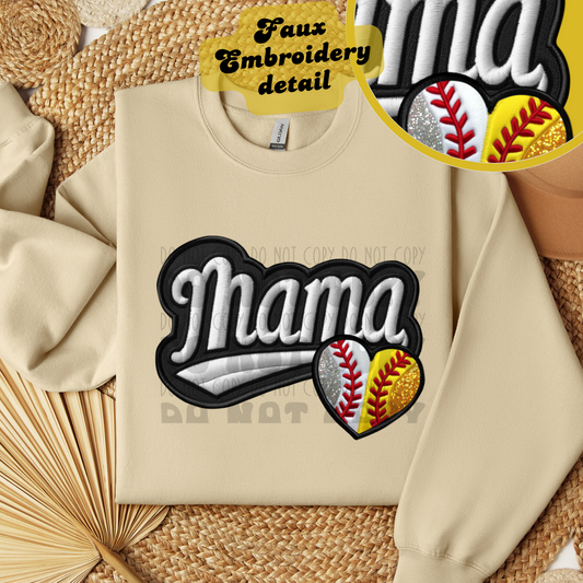 MAMA FAUX EMBROIDERY BASEBALL/SOFTBALL - DTF TRANSFER