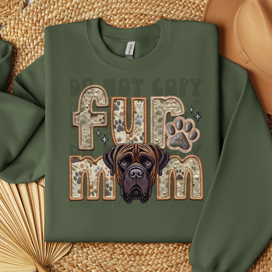 FUR MOM, CANE CORSO, BROWN - FAUX EMBROIDERY - DTF TRANSFER