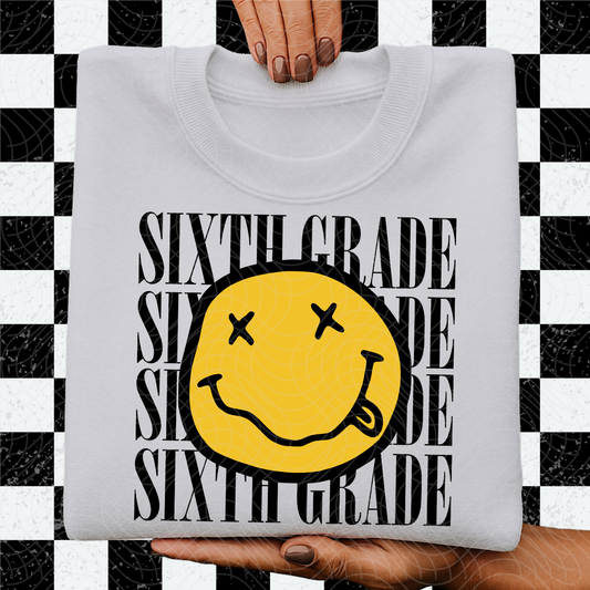 SIXTH GRADE SMILEY BLK - DTF TRANSFER
