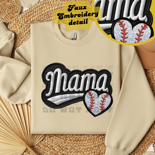 MAMA FAUX EMBROIDERY BASEBALL - DTF TRANSFER