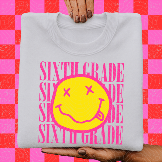 SIXTH GRADE SMILEY PINK - DTF TRANSFER