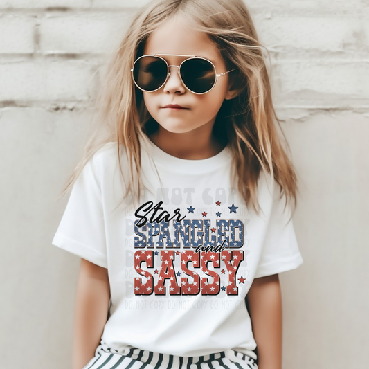 STAR SPANGLED SASSY, WHT STARS AND OUTLINE - DTF TRANSFER