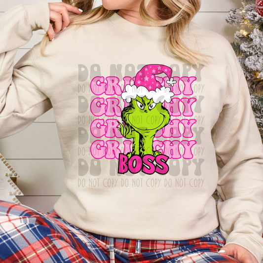 GRINCHY STACKED GREEN GUY BOSS - PINK - DTF TRANSFER