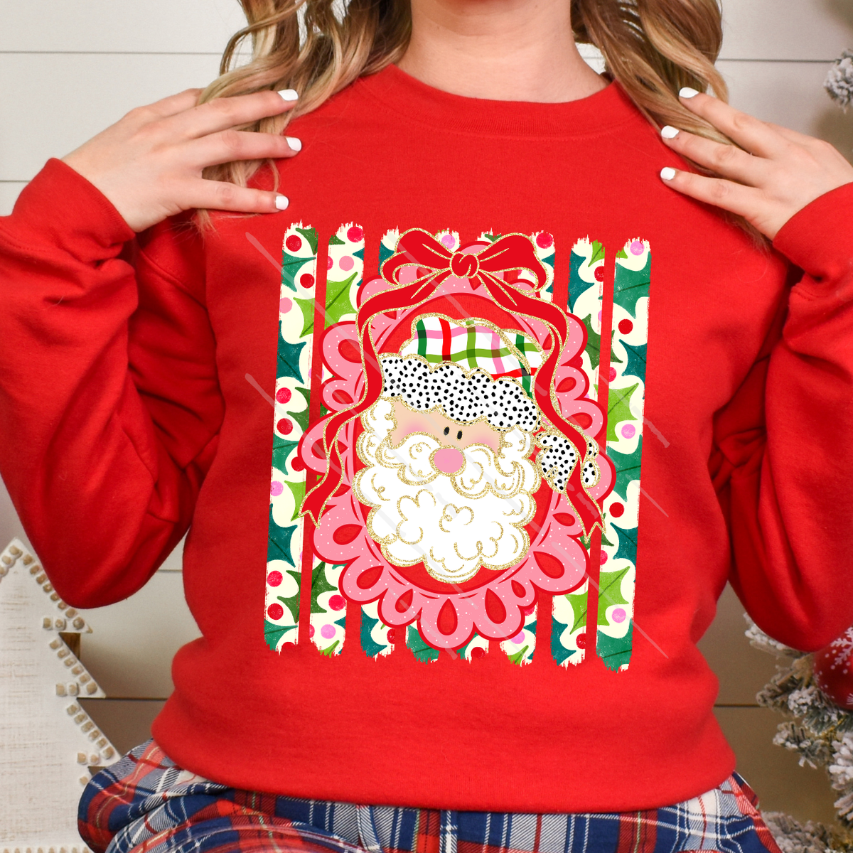SANTA SKIN 1 BOW & HOLLY STRIPES - DTF TRANSFER
