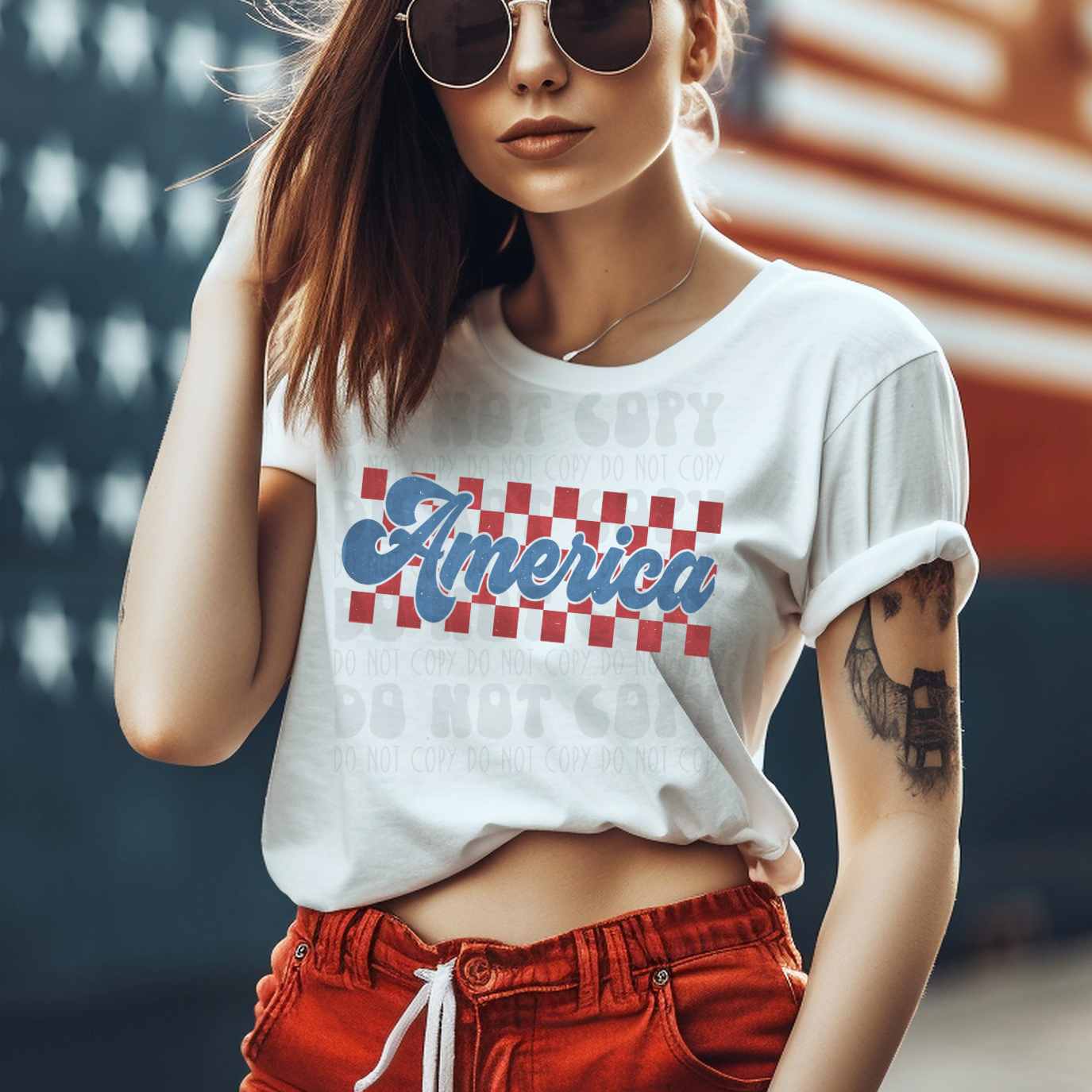 AMERICA RED CHECKERED DISTRESSING - DTF TRANSFER