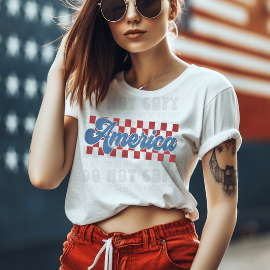 AMERICA RED CHECKERED DISTRESSING - DTF TRANSFER
