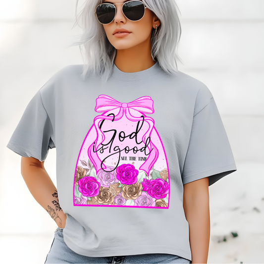 GOD IS GOOD PINK FLOWERS - DTF TRANSFER