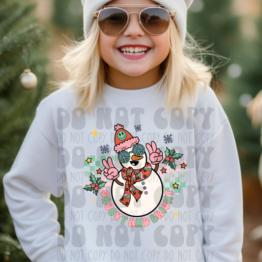 GROOVY SNOWMAN - GREEN BACKGROUND - DTF TRANSFER