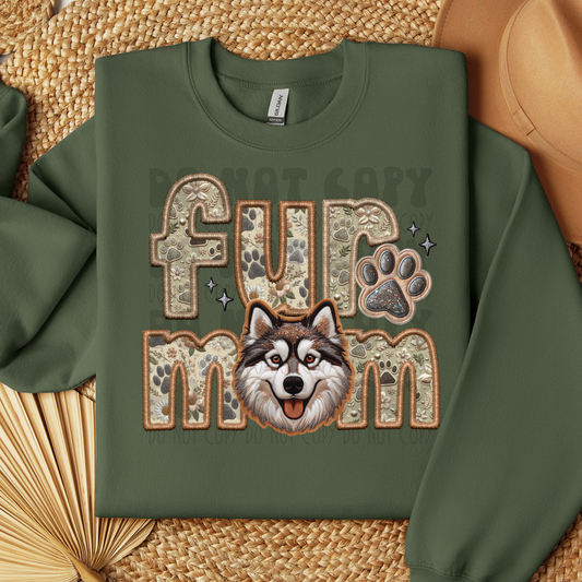 FUR MOM, ALASKAN MALAMUTE - FAUX EMBROIDERY - DTF TRANSFER