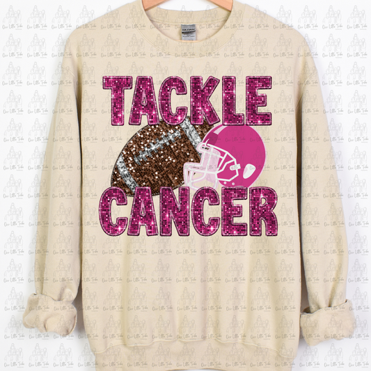 TACKLE CANCER FOOTBALL W/ HELMET - FAUX SEQUIN - DTF TRANSFER