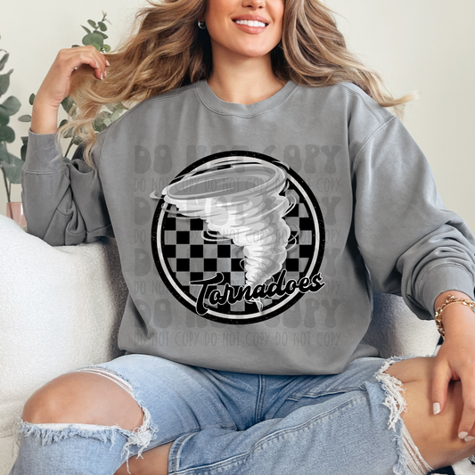 TORNADOES CHECKERED CIRCLE BLK/GREY - DTF TRANSFER