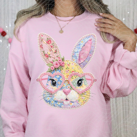 PEARL PATCHWORK BUNNY HEAD - DTF TRANSFER