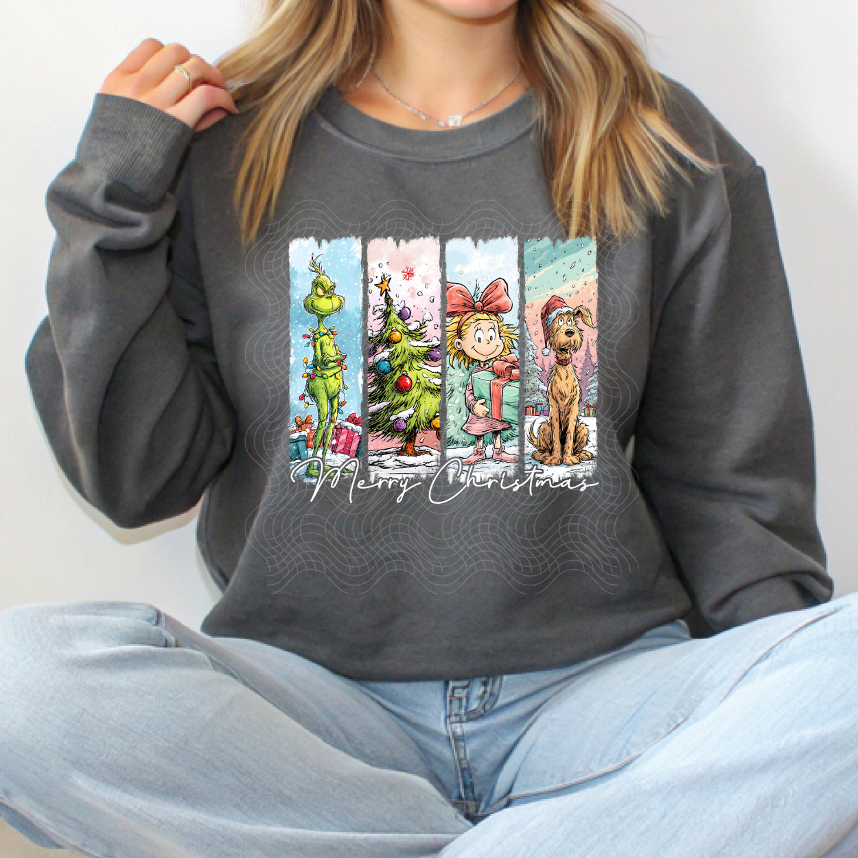 MERRY CHRISTMAS BRUSHSTROKE CHARACTER, WHT TEXT - DTF TRANSFER
