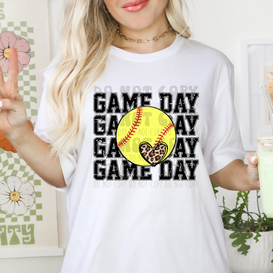 GAME DAY SOFTBALL LEOPARD HEART - DTF TRANSFER
