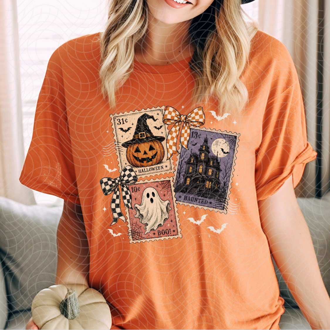 HALLOWEEN STAMPS WHT BATS - DTF TRANSFER