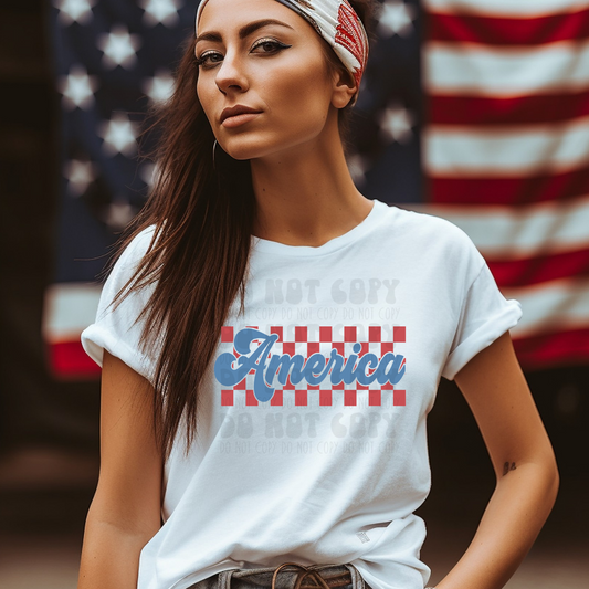 AMERICA RED CHECKERED NO DISTRESS - DTF TRANSFER