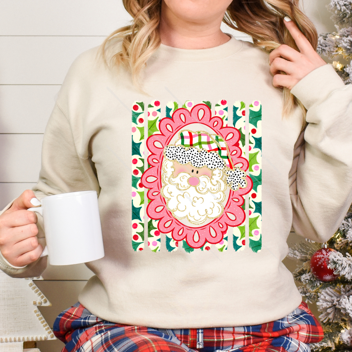 SANTA SKIN 1 HOLLY STRIPES - DTF TRANSFER