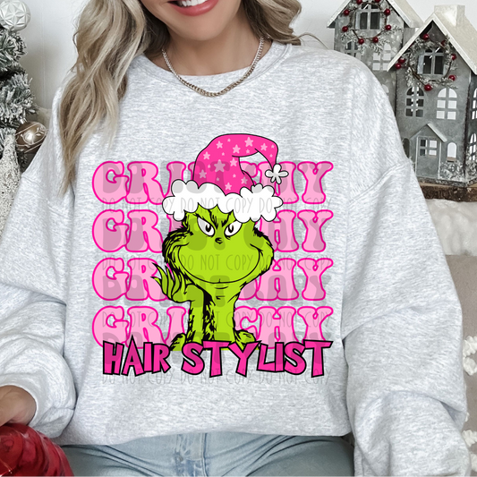 GRINCHY STACKED GREEN GUY HAIR STYLIST - PINK - DTF TRANSFER