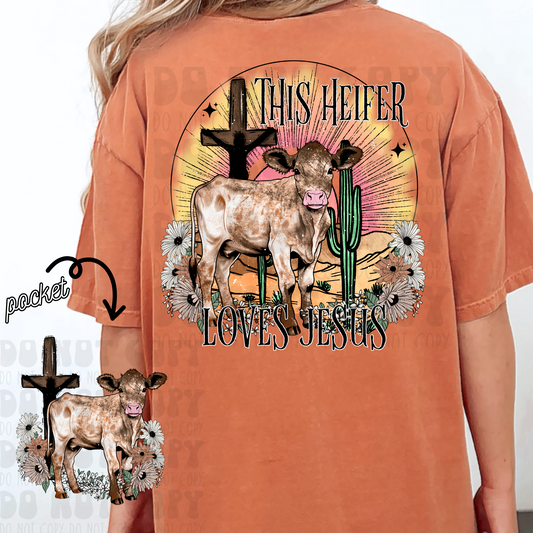 THIS HEIFER LOVES JESUS W/ POCKET - DTF TRANSFER