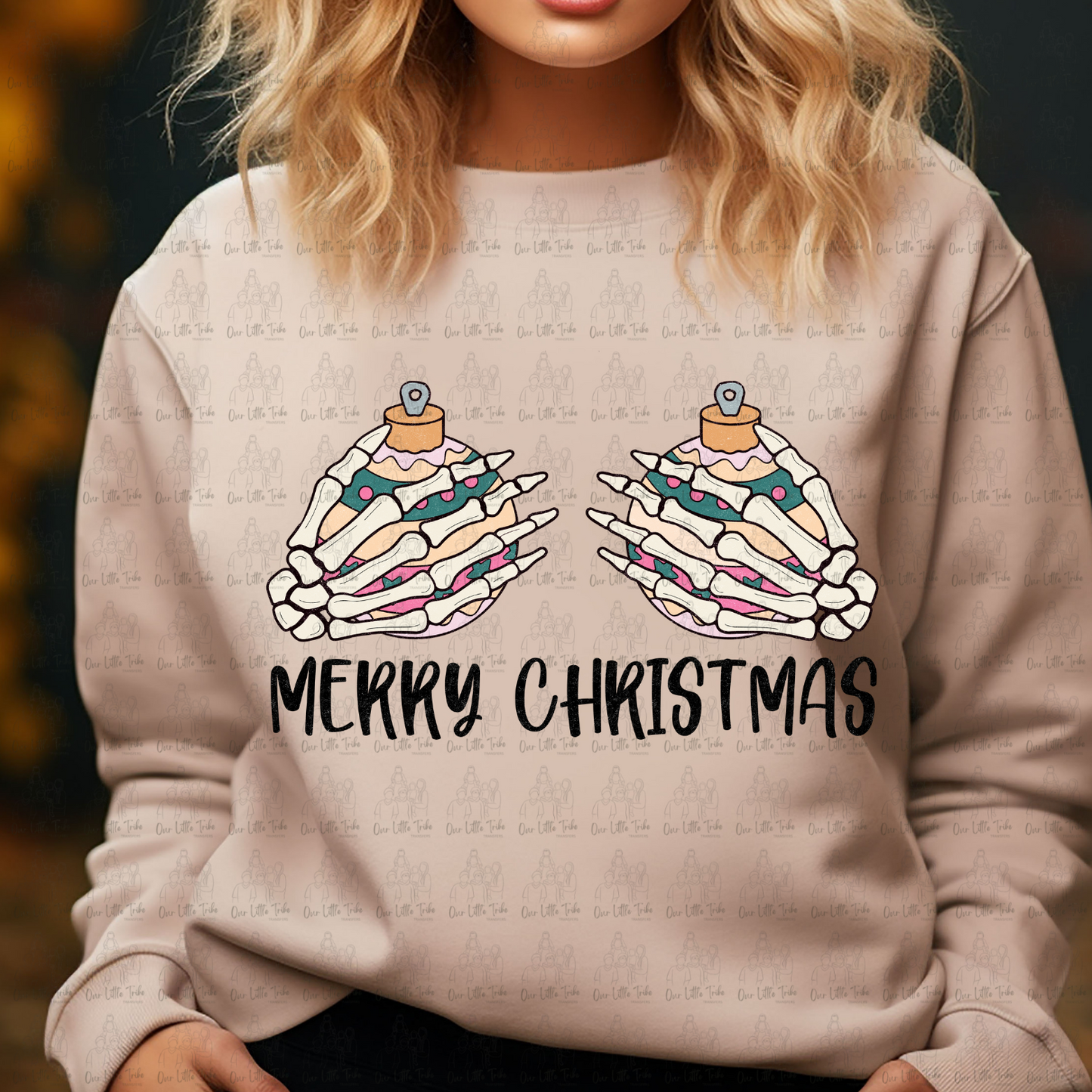 MERRY CHRISTMAS BULBS - PINK - DTF TRANSFER
