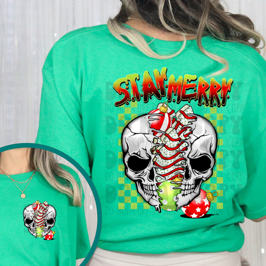 STAY MERRY SKULL CAKES W/ POCKET - DTF TRANSFER