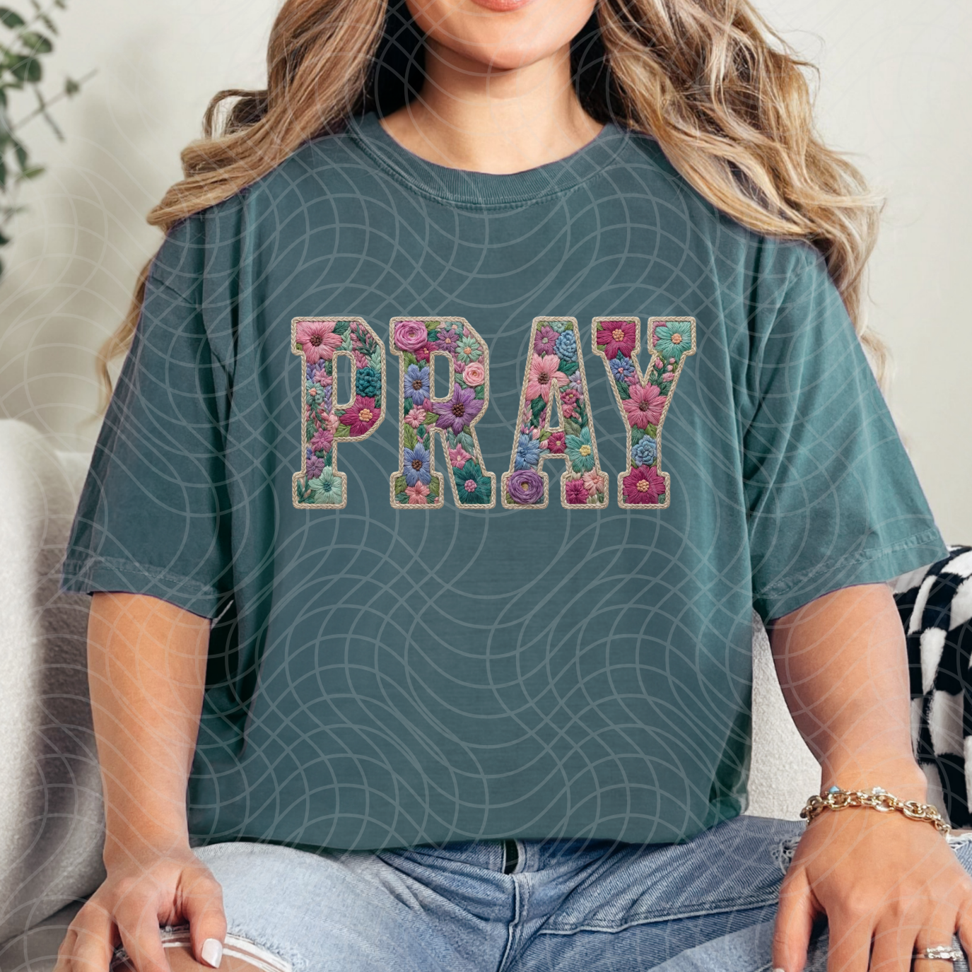 PRAY FAUX YARN FLORAL - DTF TRANSFER