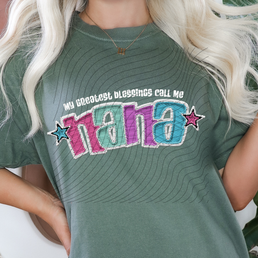 NANA GREATEST BLESSINGS WHT OUTLINE FAUX EMBROIDERY - DTF TRANSFER