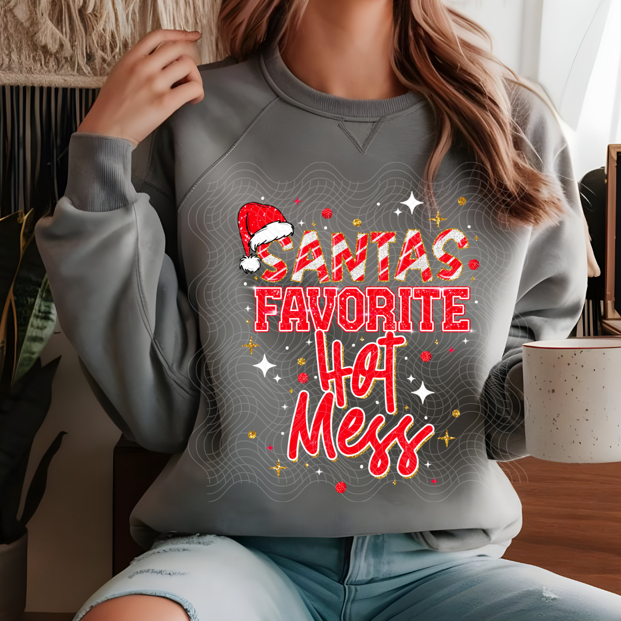 SANTA'S FAV HOT MESS WHT STARS - DTF TRANSFER