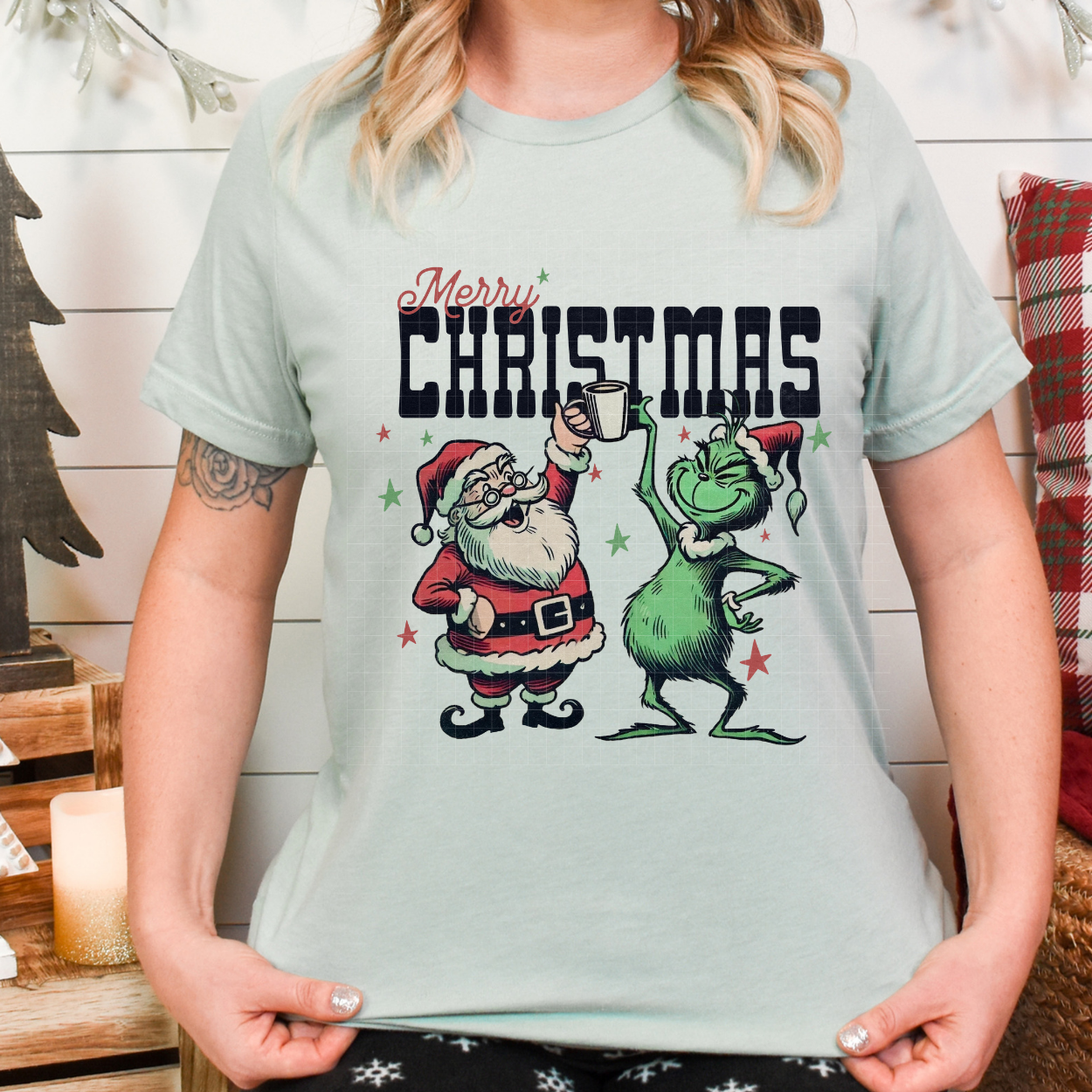 MERRY CHRISTMAS SANTA&GREEN GUY - DTF TRANSFER