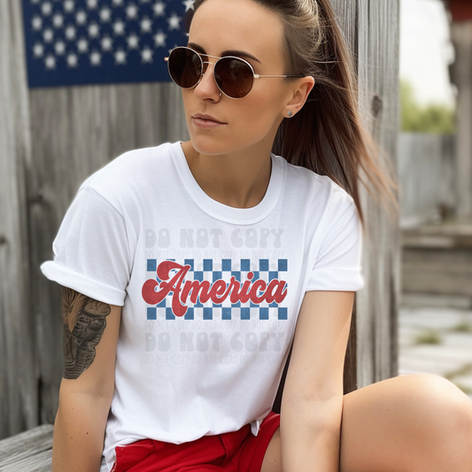 AMERICA BLUE CHECKERED DISTRESSED - DTF TRANSFER