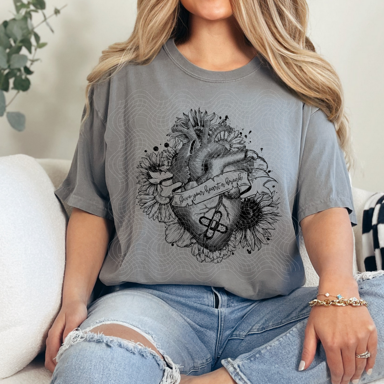 GIVE YOUR HEART A BREAK BLK - DTF TRANSFER
