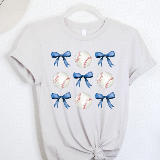 BLUE BOW BASEBALLS - DTF TRANSFER