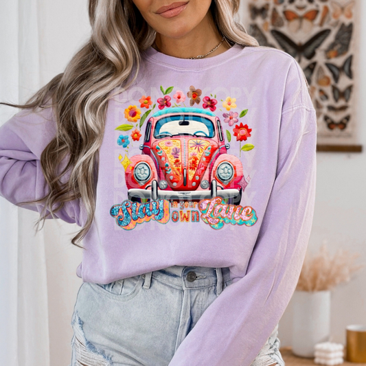 STAY IN YOUR OWN LANE BEETLE - FAUX EMBROIDERY - DTF TRANSFER