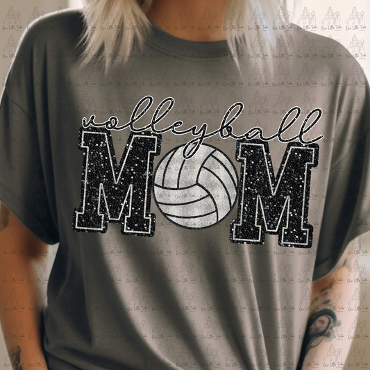 VOLLEYBALL MOM - BLACK -  FAUX SEQUINS - DTF TRANSFER