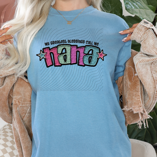 NANA GREATEST BLESSINGS BLK OUTLINE FAUX EMBROIDERY - DTF TRANSFER