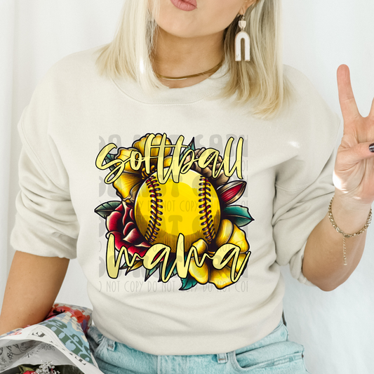 SOFTBALL MAMA FLORAL - DTF TRANSFER