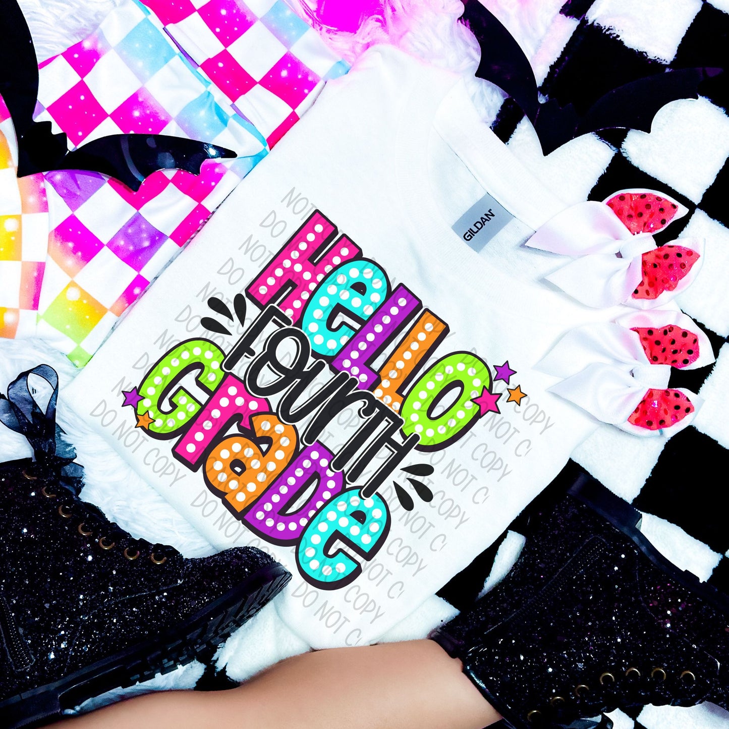 HELLO FOURTH GRADE BRIGHT COLORS - DTF TRANSFER