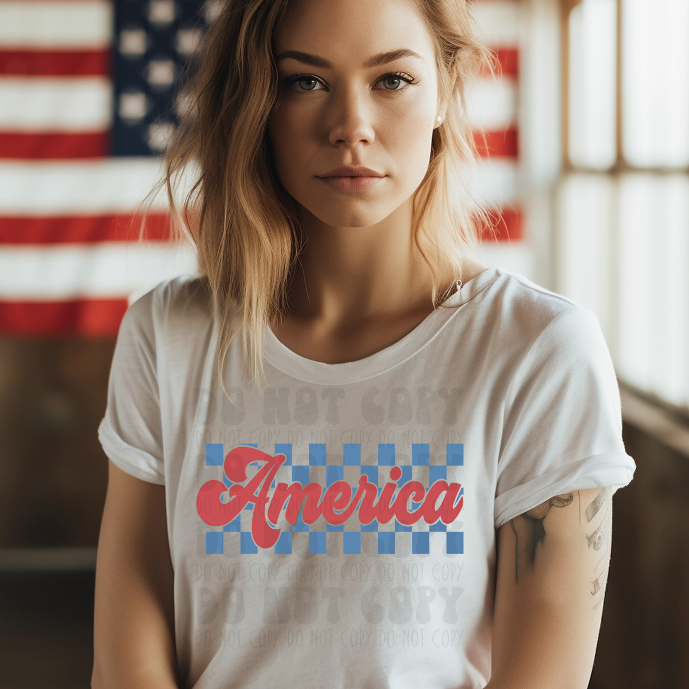 AMERICA BLUE CHECKERED NO DISTRESS - DTF TRANSFER