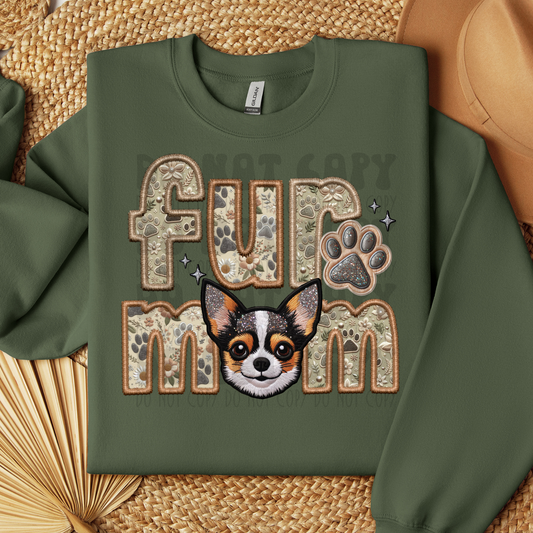 FUR MOM, CHIHUAHUA - FAUX EMBROIDERY - DTF TRANSFER