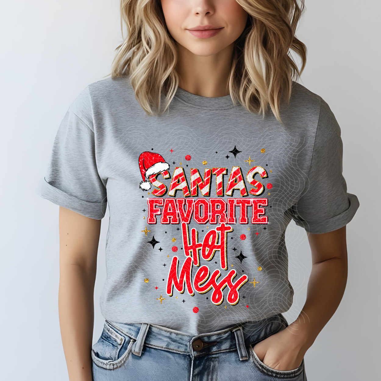 SANTA'S FAV HOT MESS BLK STARS - DTF TRANSFER