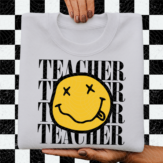 TEACHER SMILEY BLK - DTF TRANSFER