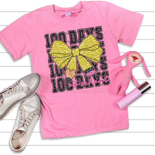 100 DAYS OF SCHOOL FAUX GLITTER PENCIL BOW - DTF TRANSFER