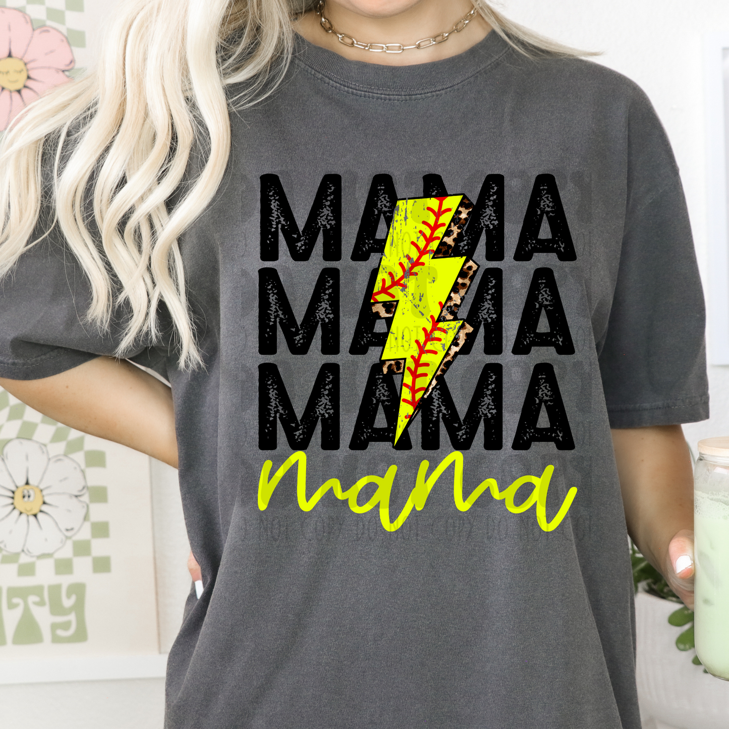 SOFTBALL BOLT STACKED MAMA - DTF TRANSFER