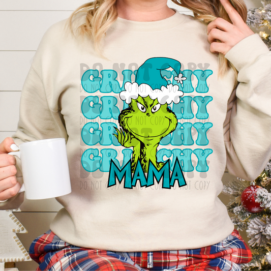GRINCHY STACKED GREEN GUY MAMA - TEAL - DTF TRANSFER