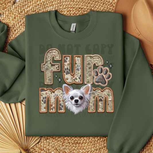 FUR MOM, CHINESE CHIHUAHUA - FAUX EMBROIDERY - DTF TRANSFER