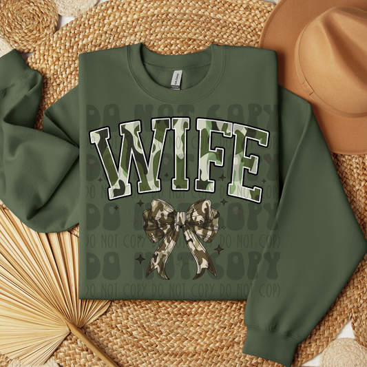 WIFE CAMO VARSITY BLOCK WITH BOW - DTF TRANSFER