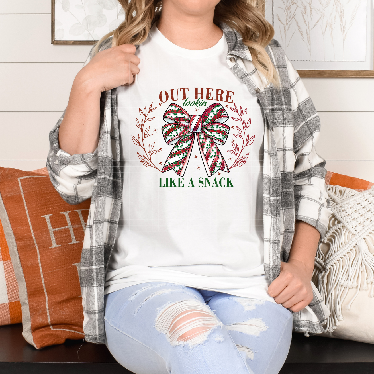 OUT HERE LOOKIN LIKE A SNACK STRIPED BOW - DTF TRANSFER